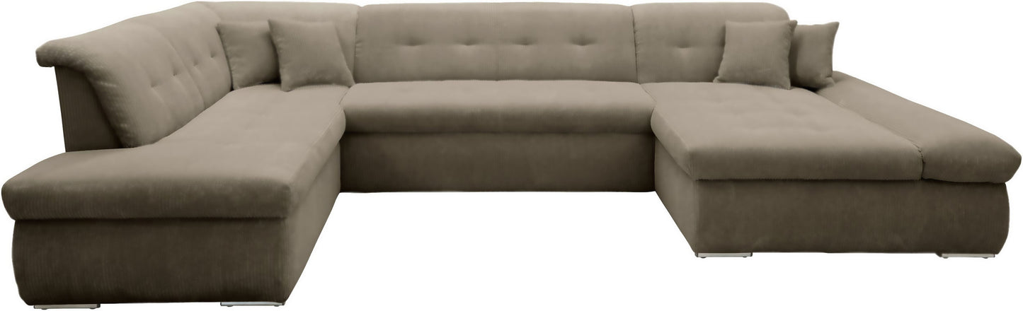 Wohnlandschaft beige mit Schlaffunktion in Luxus-Microfaser Lederoptik NMoric online bestellen.
