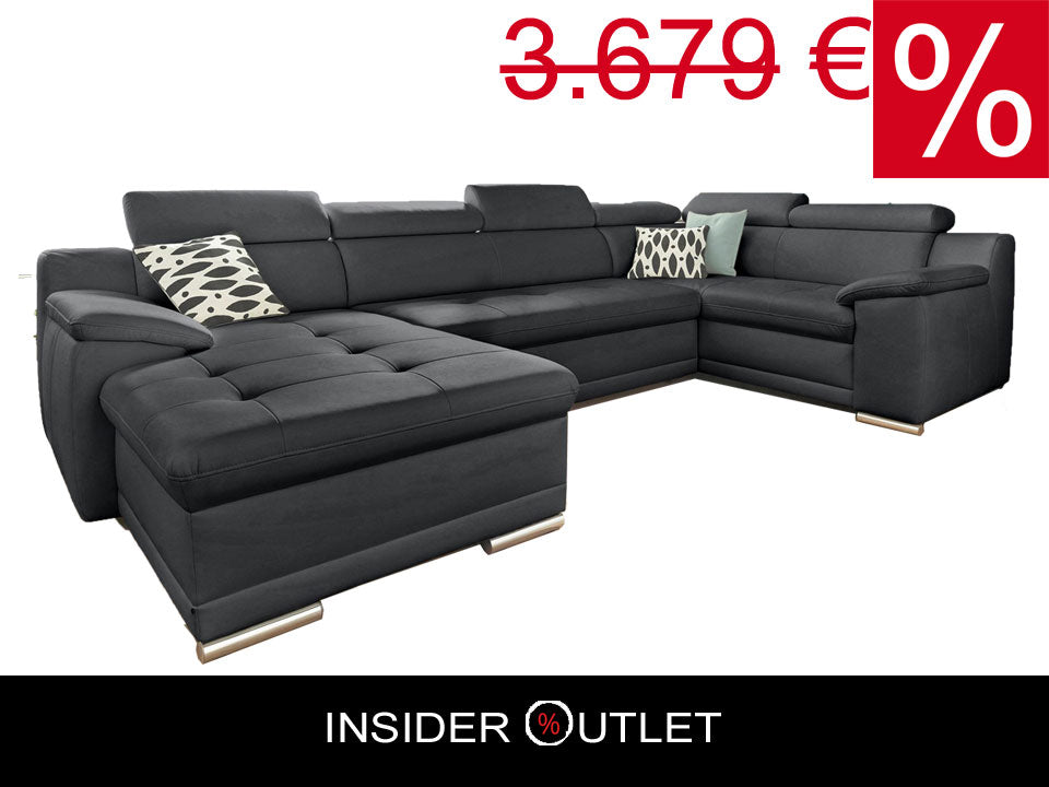 Wohnlandschaft Andiamo in Schwarz in pflegeleichtem Softlux Kunstleder mit Kopfteilverstellung, U-Form Andiamo reduziert im Angebot kaufen.