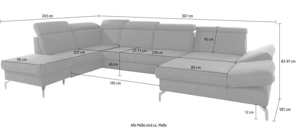 Wohnlandschaft 367x243 cm Dunkelbraun Federkern B-Ware