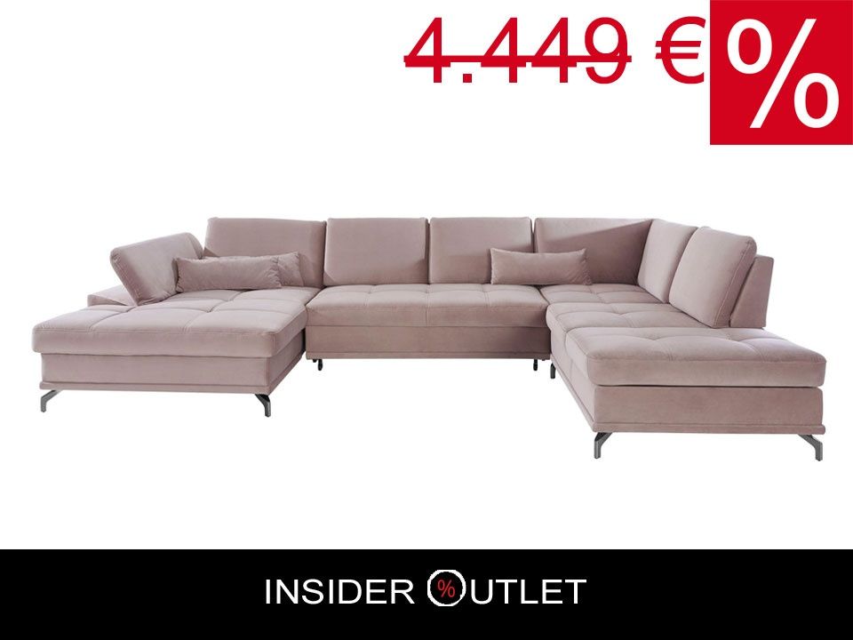 Wohnlandschaft Samt Beige 363cm Federkern B-Ware