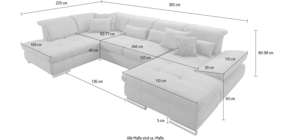 Wohnlandschaft inkl. Hocker Musterring SO4100 Grau 365cm Bettfunktion B-Ware