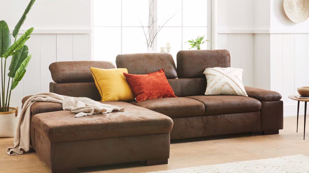 Ecksofa 286x174cm Schlaffunktion Microfaser Braun Lederoptik B-Ware