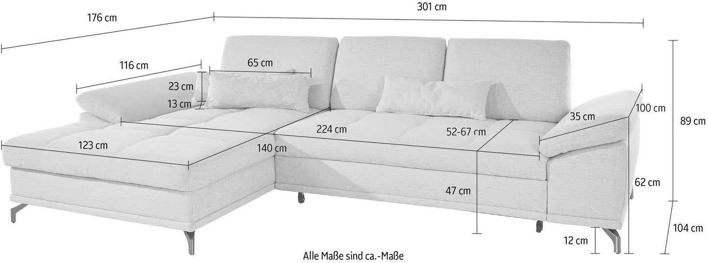 Design Ecksofa in Creme Beige mit Federkern, Sitztiefenverstellung, Armteilverstellung, Eckcouch Costello jetzt online bestellen.
