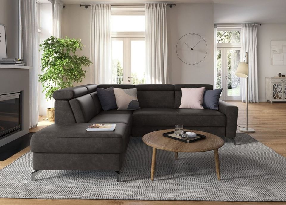 Ecksofa ★ 258x226cm Grau Anthrazit Lederoptik Schwarz B-Ware