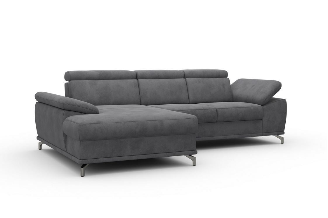 Ecksofa in Grau mit Schlaffunktion, Bettkasten, Federkern und Sitztiefenverstellung, Couch Cabrio in Microfaser.