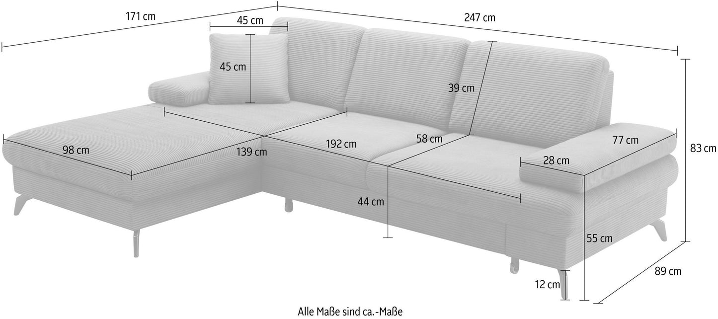 Kleines Cord Ecksofa in Olive Grün mit Hocker und Schlaffunktion im Skandi Design jetzt reduziert im Angebot kaufen.