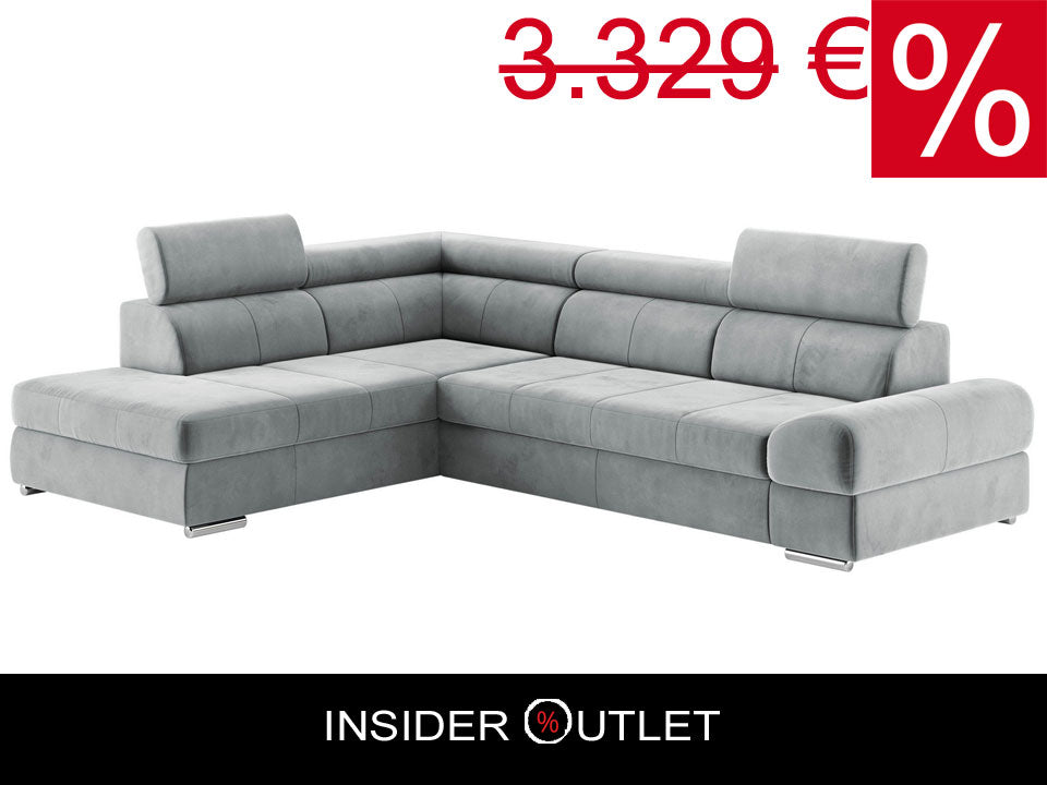 Ecksofa Samt Grau mit Schlaffunktion und PUR-Schaum, Broadway jetzt reduziert online bestellen.
