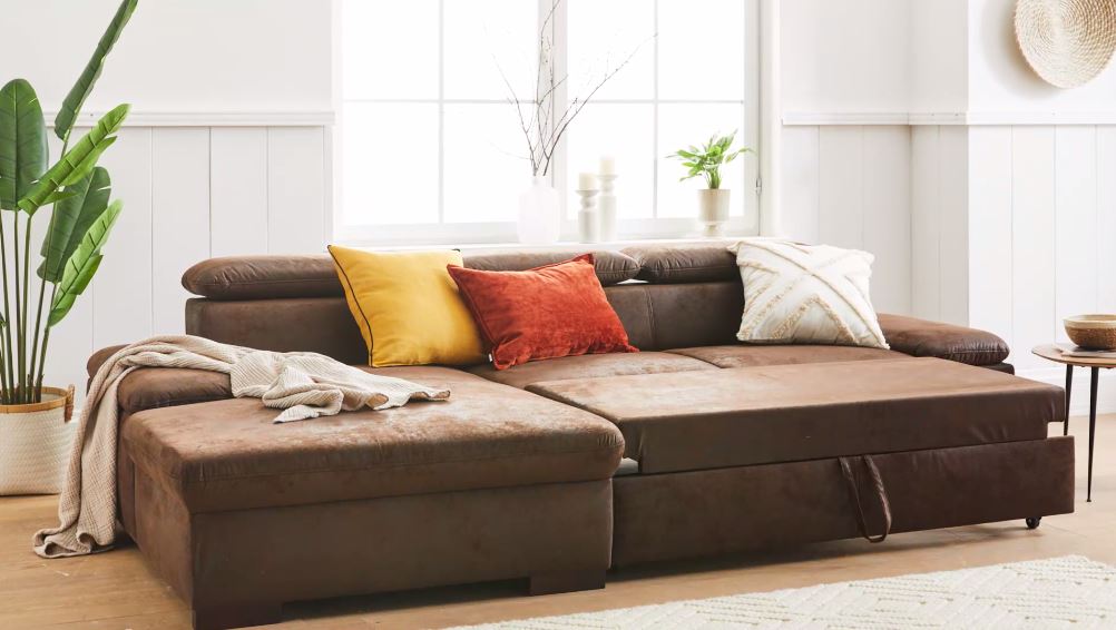Ecksofa 286x174cm Schlaffunktion Microfaser Braun Lederoptik B-Ware