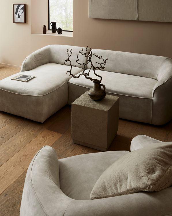 Ecksofa ❤ 255x170 cm Samt Beige LeGer B-Ware