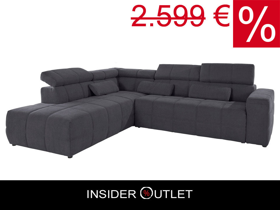 Ecksofa Grau Brandon mit Sitztiefenverstellung in Microfaser, Couch.