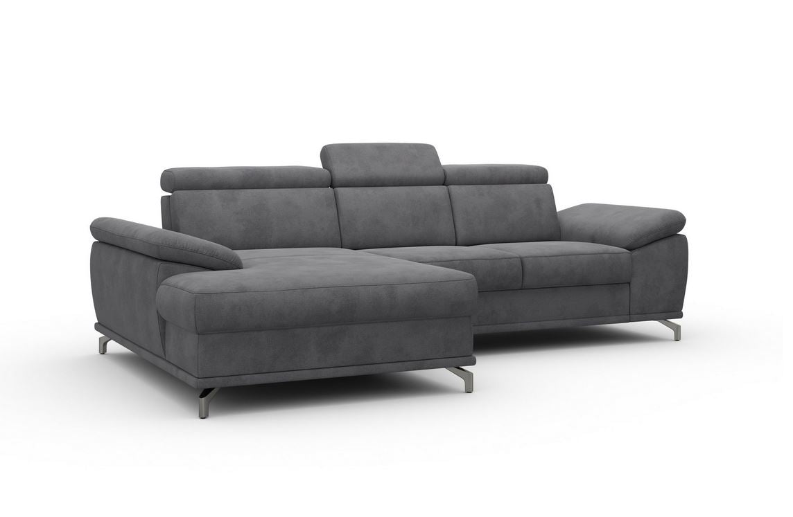 Ecksofa in Grau mit Schlaffunktion, Bettkasten, Federkern und Sitztiefenverstellung, Couch Cabrio in Microfaser.