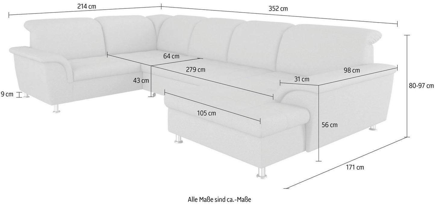 XXL Wohnlandschaft grau 352 cm Schlaffunktion Bettkasten B-Ware