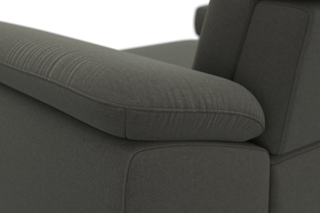 Ecksofa Fango Grau mit Schlaffunktion, Bettkasten, Federkern, Sitztiefenverstellung und Kopfteilverstellung in Luxus-Microfaser im Skandi Design.