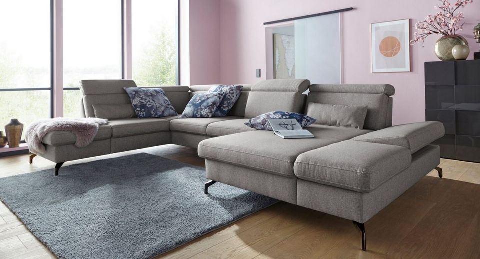 Wohnlandschaft 367x243 cm Dunkelbraun Federkern B-Ware