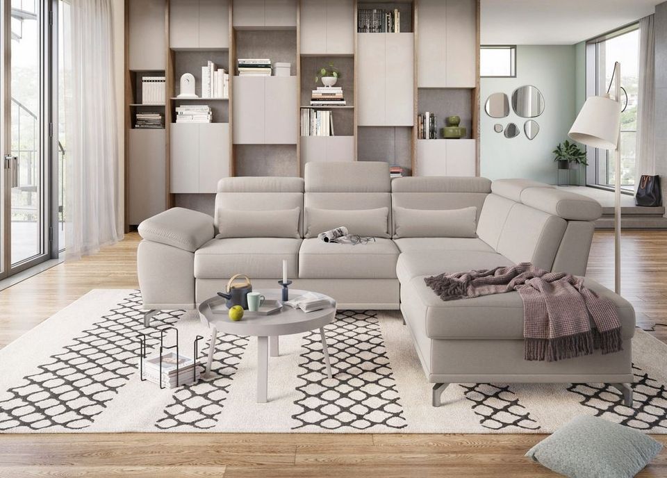 Ecksofa 274x230 cm Creme Beige Federkern Sitztiefenverstellung B-Ware