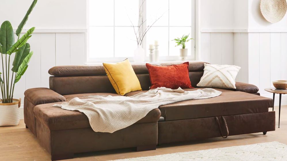 Ecksofa 286x174cm Schlaffunktion Microfaser Braun Lederoptik B-Ware