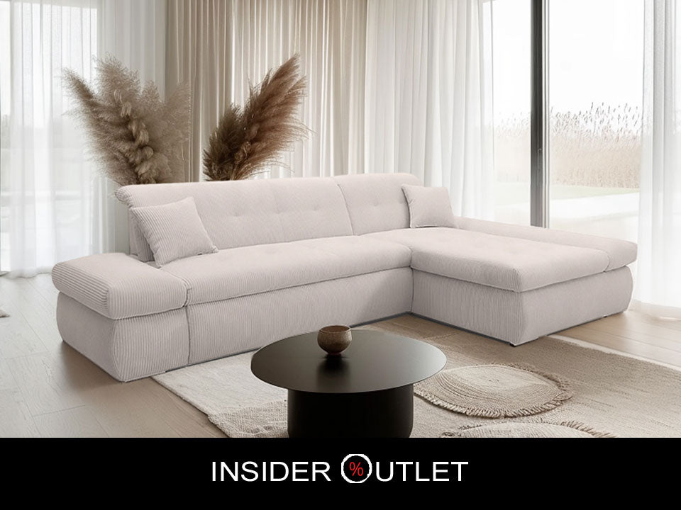XL Ecksofa London Cord Beige 300x172 cm mit Schlaffunktion und Armteilverstellung Cordsofa Schlafsofa OTR
