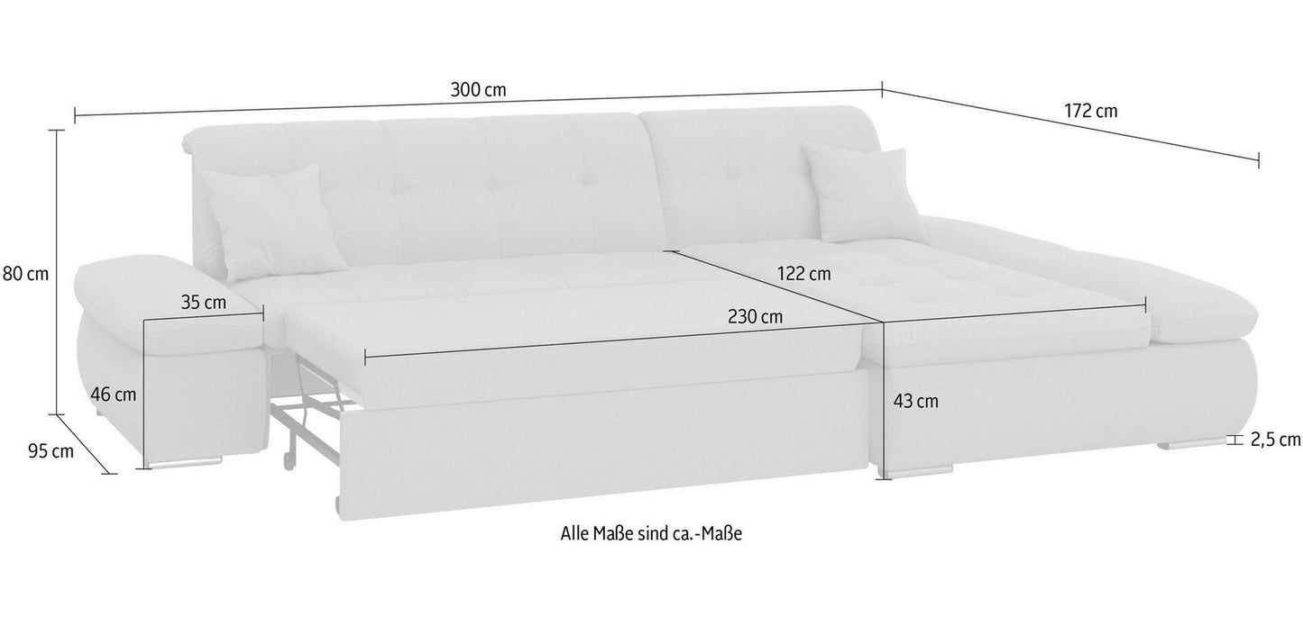 Ecksofa Moric Cord Grau mit Schlaffunktion und Armteilverstellung, Cordsofa, Cordschlafsofa, Couch grau.