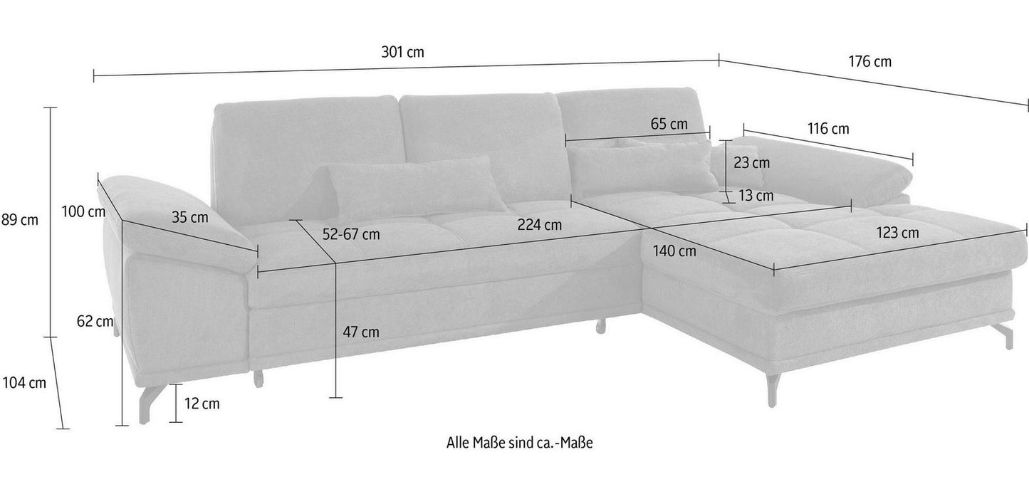 Ecksofa Grau mit Federkern, Sitztiefenverstellung und Armteilverstellung in Luxus-Microfaser Costello, jetzt reduziert im Angebot online bestellen.