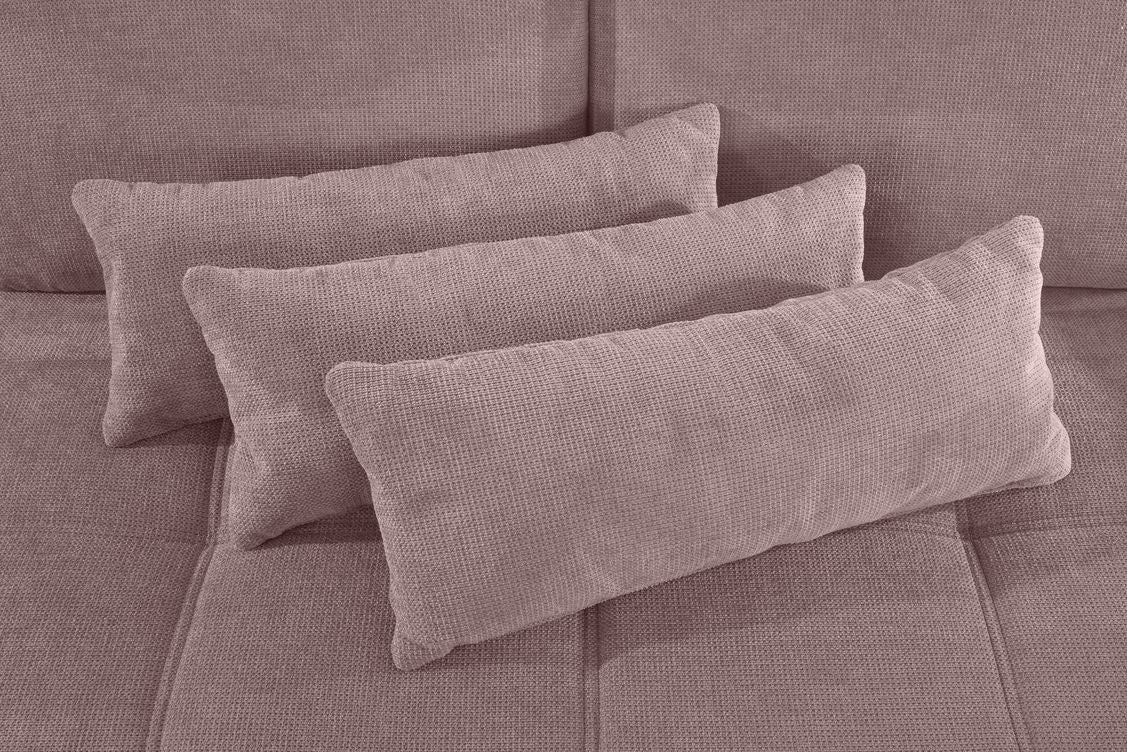 Ecksofa Costello mit Schlaffunktion, Bettkasten und Federkern in pflegeleichtem Rosa Fliede Microfaser Struktur flausch.