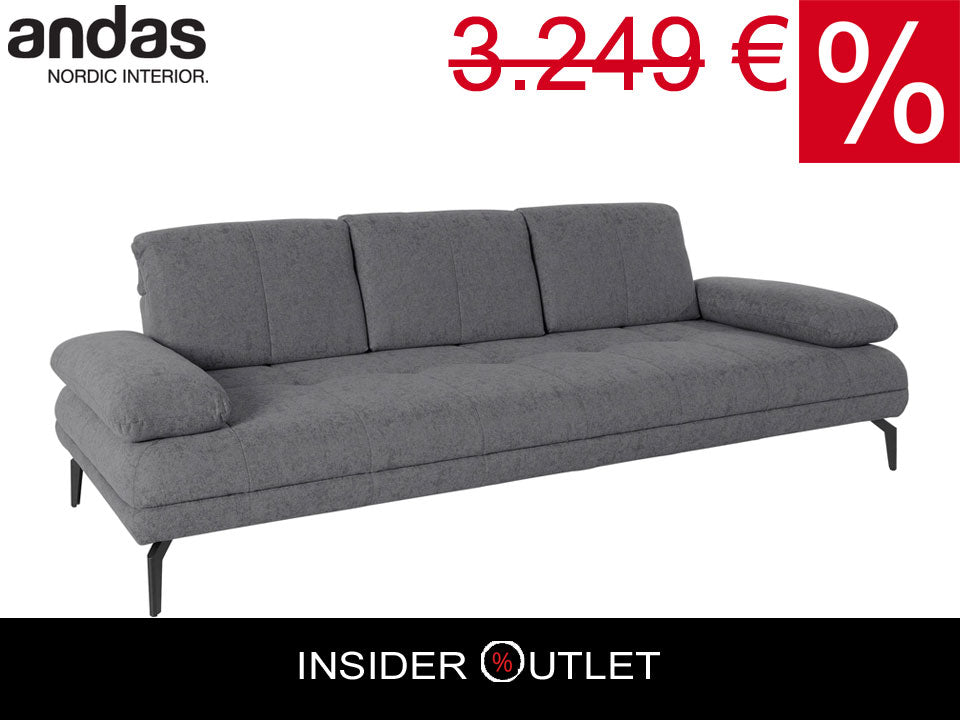 Designer Sofa Grau Stenlille 3-Sitzer Couch mit Sitztiefenverstellung, Kopfteilverstellung und Armteilverstellung in Microfaser.