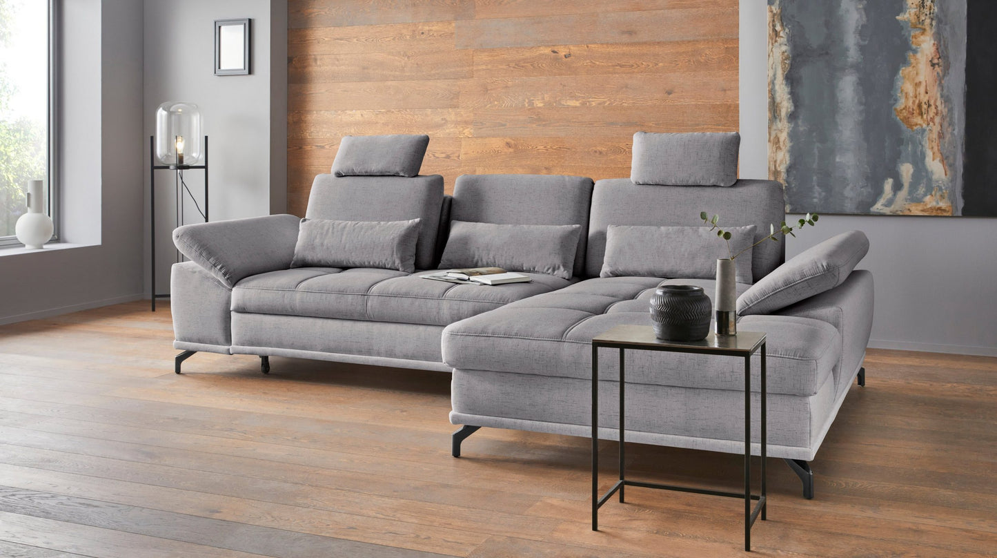 Ecksofa + Hocker 301x176cm Grau Federkern, Sitztiefenverstellung B-Ware OTR