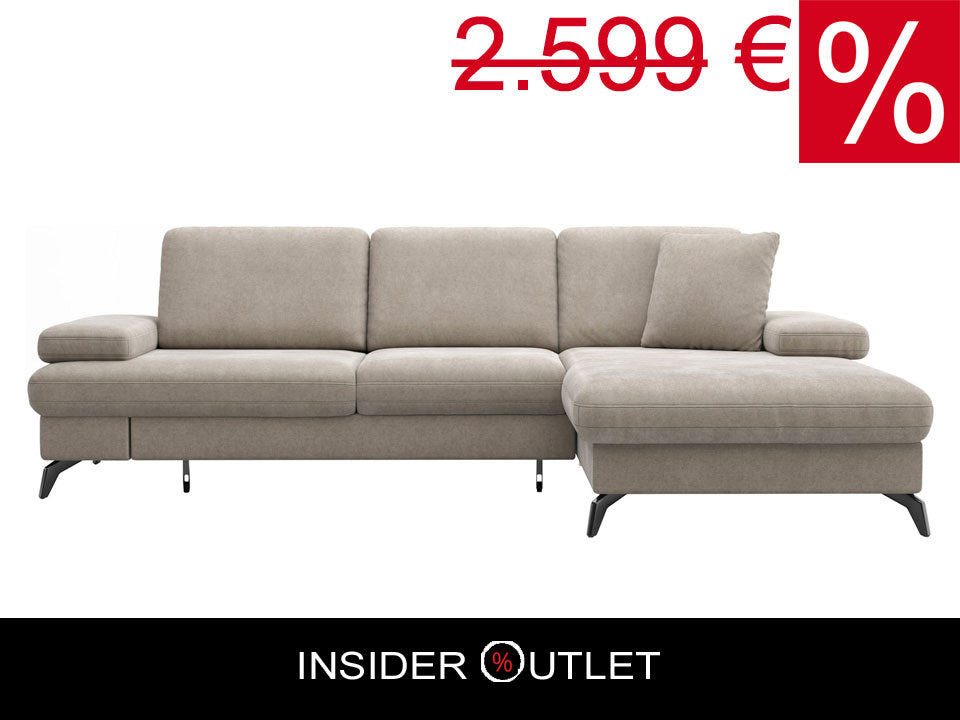 Ecksofa 247x171cm Taupe Beige Schlaffunktion PUR-Schaum Skandi Design B-Ware