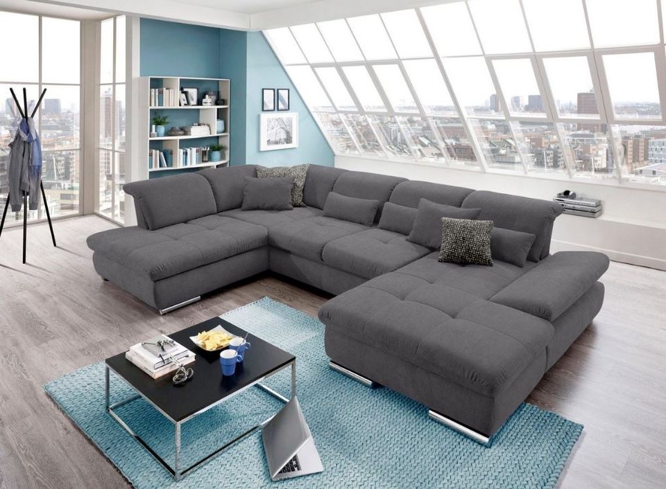 Wohnlandschaft inkl. Hocker Musterring SO4100 Grau 365cm Bettfunktion B-Ware