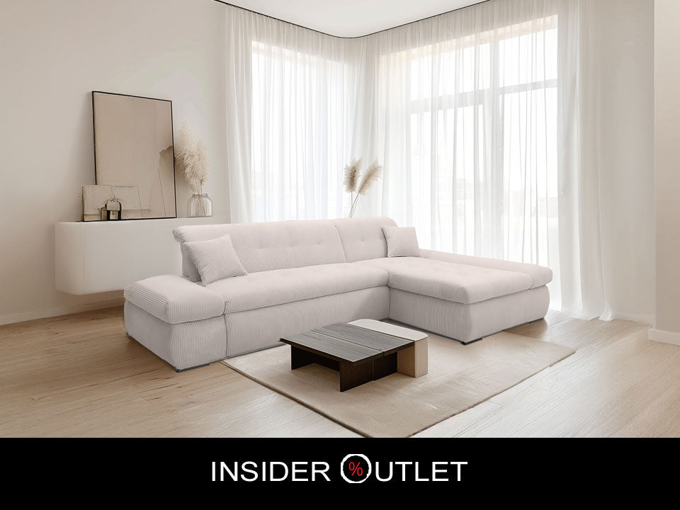 XL Ecksofa London Cord Beige 300x172 cm mit Schlaffunktion und Armteilverstellung Cordsofa Schlafsofa OTR