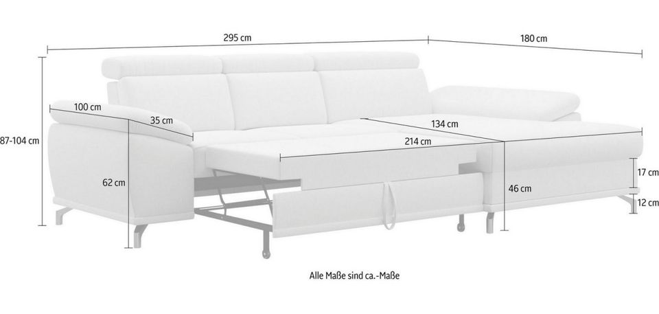Ecksofa 295x180cm Grau Schlaffunktion Bettkasten Federkern B-Ware