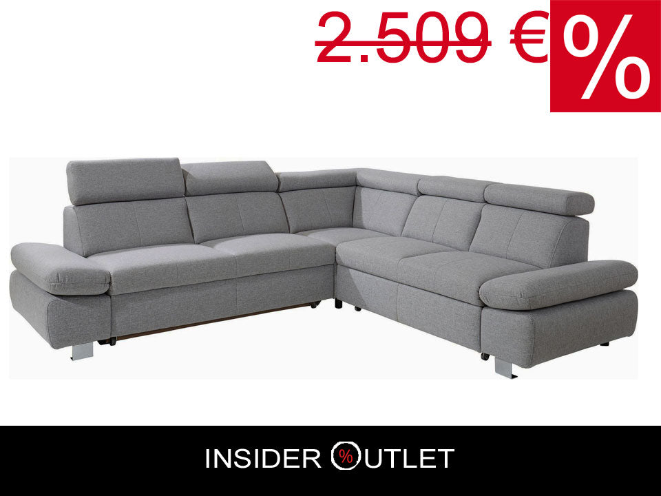 Ecksofa mit Schlaffunktion und Bettkasten sofort lieferbar in Grau Ecksofa Happy.