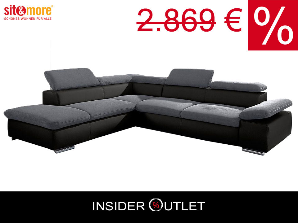 Ecksofa Grau Schwarz in pflegeleichtem Luxus - Microfaser Altara Nubuck Couch Valentine.