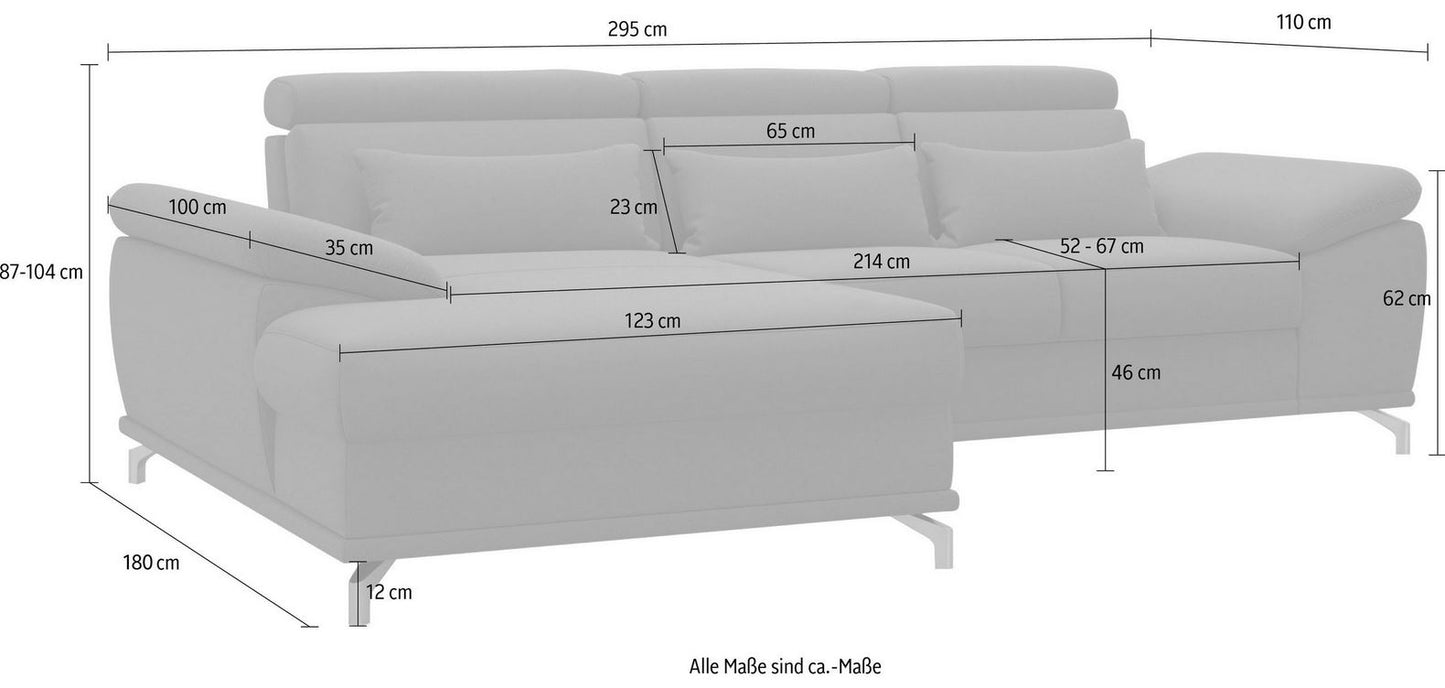 Ecksofa Fango Grau mit Schlaffunktion, Bettkasten, Federkern, Sitztiefenverstellung und Kopfteilverstellung in Luxus-Microfaser im Skandi Design online bestellen.