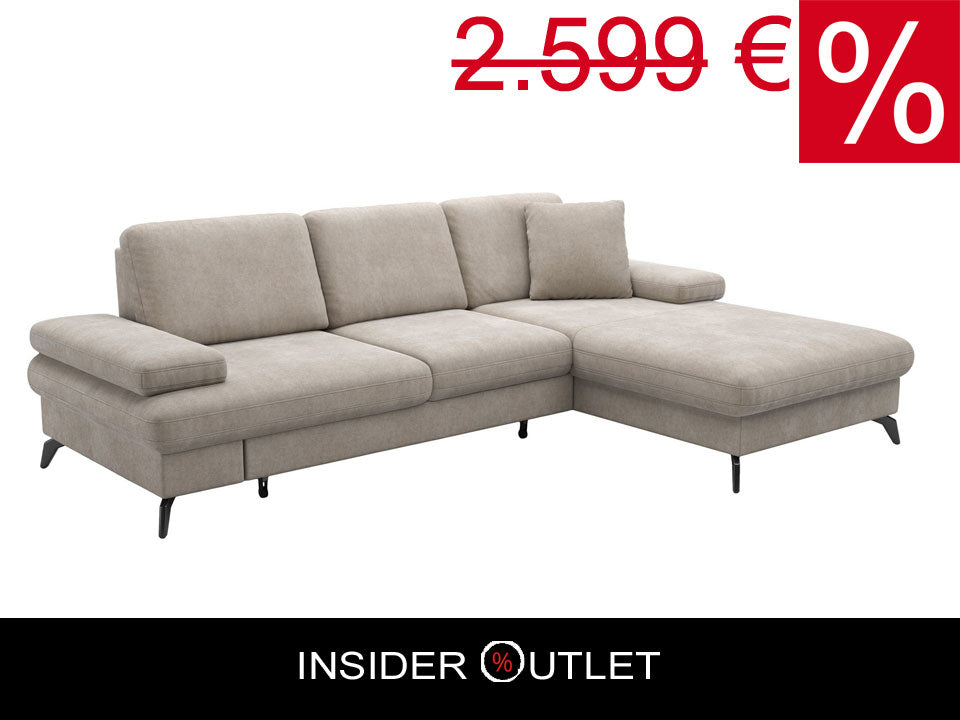 Ecksofa 247x171cm Taupe Beige Schlaffunktion PUR-Schaum Skandi Design B-Ware