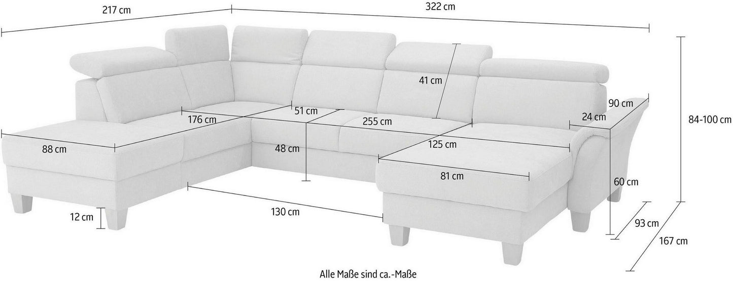 Wohnlandschaft Grau mit Schlaffunktion, Bettkasten, Federkern und Kopfteilverstellung, Conville jetzt reduziert im Angebot kaufen.