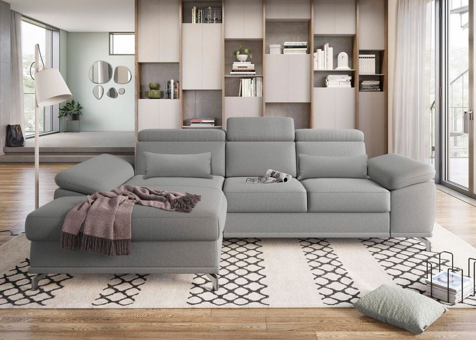 Ecksofa 295x180cm Grau Schlaffunktion Bettkasten Federkern Microfaser B-Ware