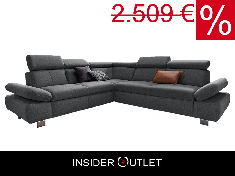 Ecksofa mit Schlaffunktion und Bettkasten sofort lieferbar in Grau Ecksofa Happy.