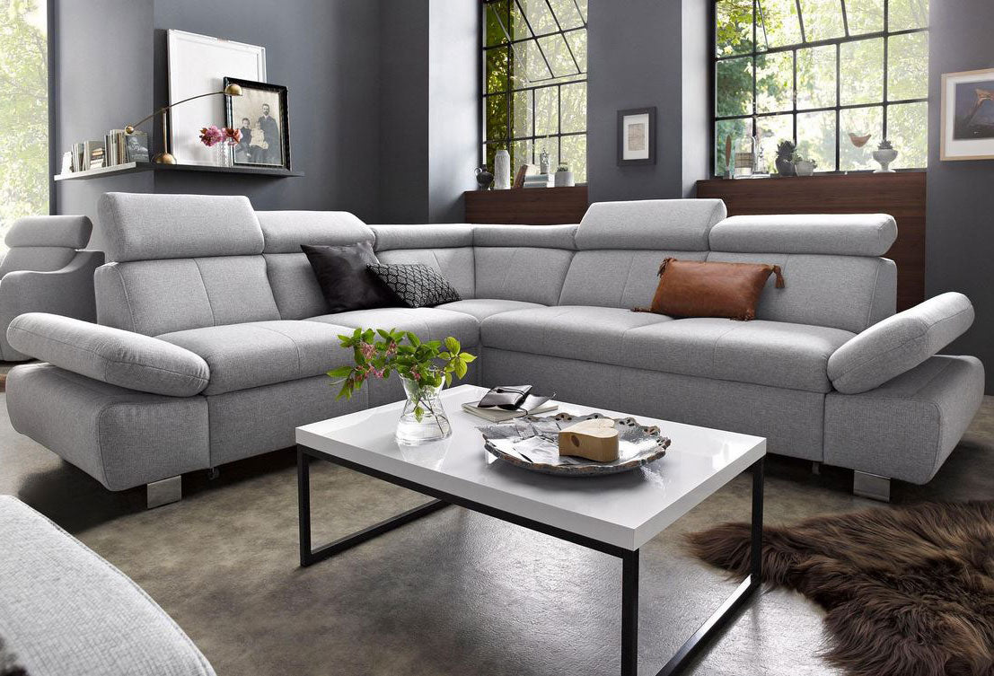 Ecksofa Grau 254x274 cm mit Schlaffunktion, Bettkasten, Armteil- und Kopfteilverstellung Happy Couch OTL - 06