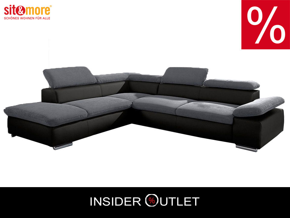 Ecksofa Grau Schwarz in pflegeleichtem Luxus - Microfaser Altara Nubuck Couch Valentine reduziert.