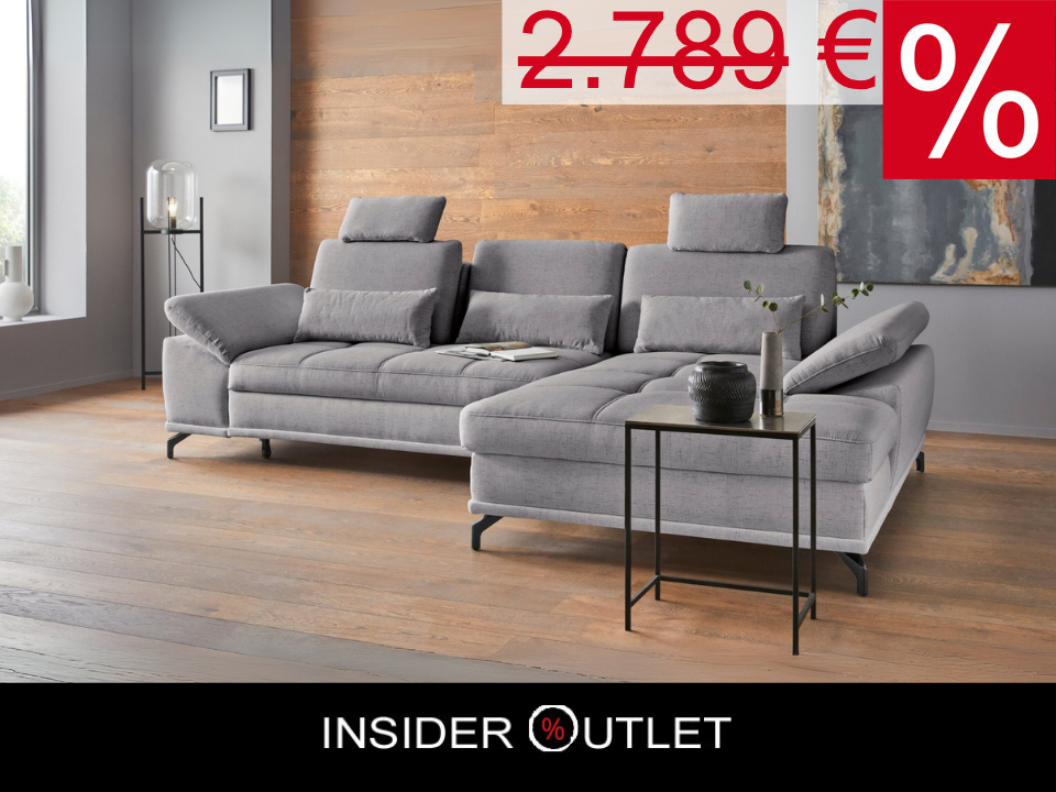 Ecksofa + Hocker 301x176cm Grau Federkern, Sitztiefenverstellung B-Ware OTR