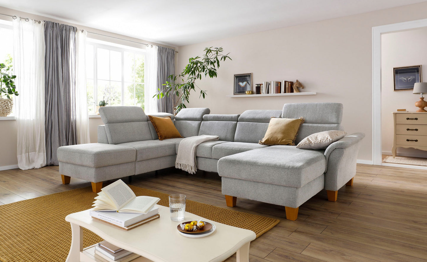 Wohnlandschaft Grau mit Schlaffunktion, Bettkasten, Federkern und Kopfteilverstellung, Conville jetzt reduziert im Angebot kaufen.