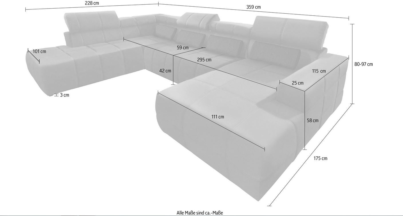 Wohnlandschaft Cord Grau U-Form Cordsofa 359x228 cm B-Ware
