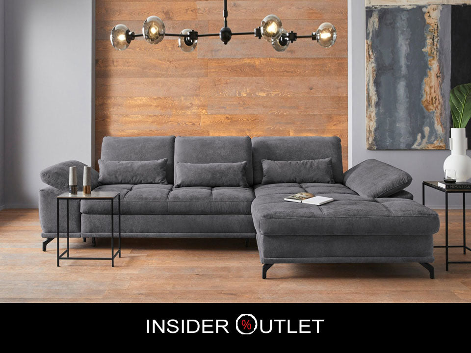 Ecksofa Grau mit Federkern, Sitztiefenverstellung und Armteilverstellung in Luxus-Microfaser Costello, jetzt reduziert im Angebot online bestellen.