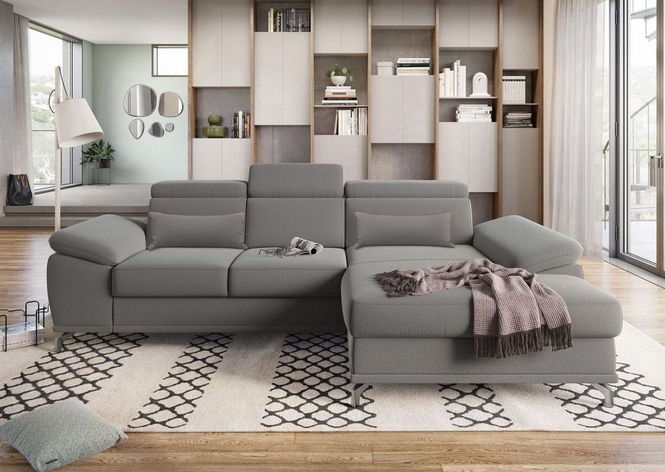 Ecksofa 295x180cm Grau Schlaffunktion Bettkasten Federkern B-Ware