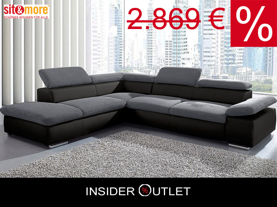 Ecksofa Grau Schwarz in pflegeleichtem Luxus - Microfaser Altara Nubuck Couch Valentine im Angebot.