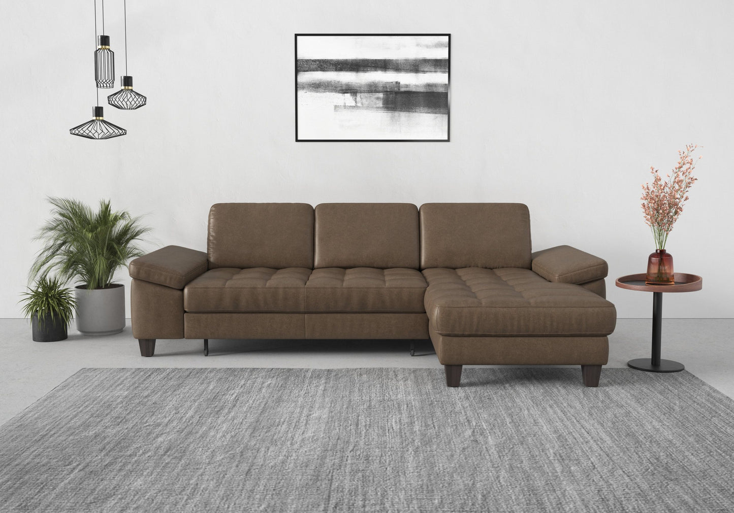 Ecksofa Braun mit Schlaffunktion, Bettkasten, Federkern und Sitztiefenverstellung in Microfaser Lederoptik, Couch Westham jetzt reduziert im Angebot kaufen.