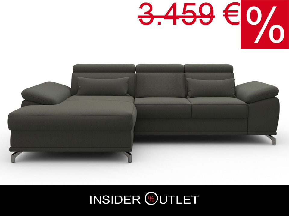 Ecksofa Fango Grau mit Schlaffunktion, Bettkasten, Federkern, Sitztiefenverstellung und Kopfteilverstellung in Luxus-Microfaser im Skandi Design jetzt reduziert im Angebot kaufen.