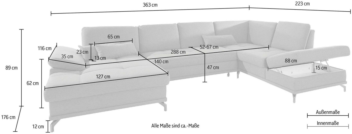 Wohnlandschaft Grau mit Schlaffunktion, Bettkasten, Federkern und Sitztiefenverstellung im pflegeleichtem und weichem Luxus-Microfaser Bezug, Costello.
