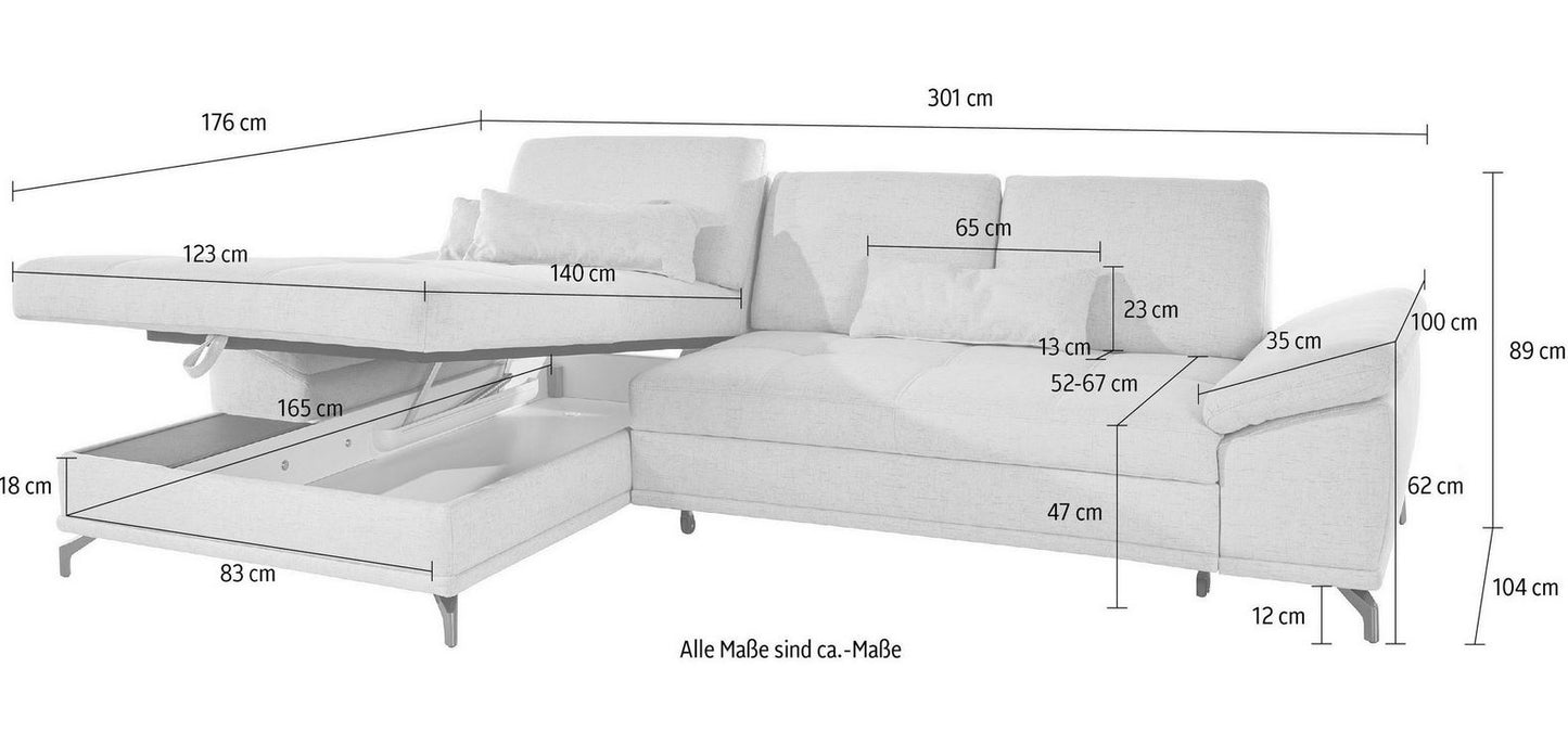 Ecksofa Costello mit Schlaffunktion, Bettkasten und Federkern in pflegeleichtem Rosa Fliede Microfaser Struktur flausch.