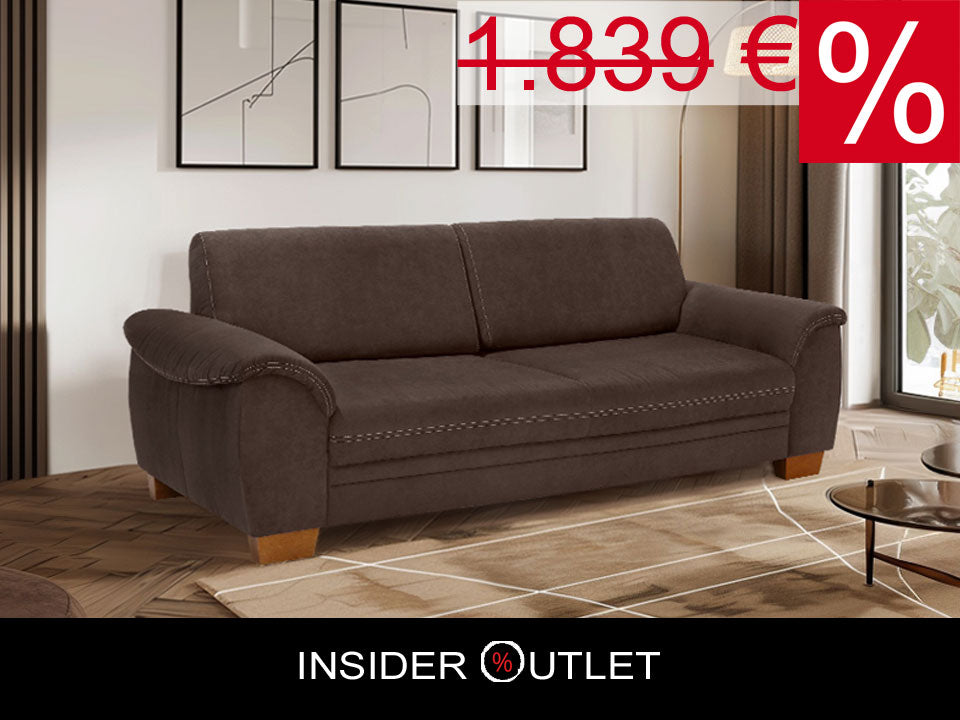 3,5 Sitzer Sofa Husum Braun mit Federkern und Sitztiefenverstellung in Luxus-Microfaser reduziert im Angebot sofort lieferbar.